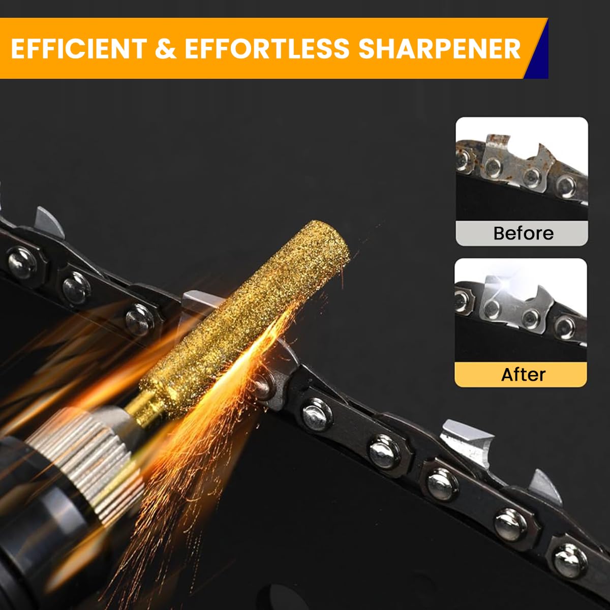 Serplex Chainsaw Sharpener Bits 36PCS for Chain 4 4.8 5.5mm with Titanium Plating | Coarse Emery Attachments for Rotary Tools