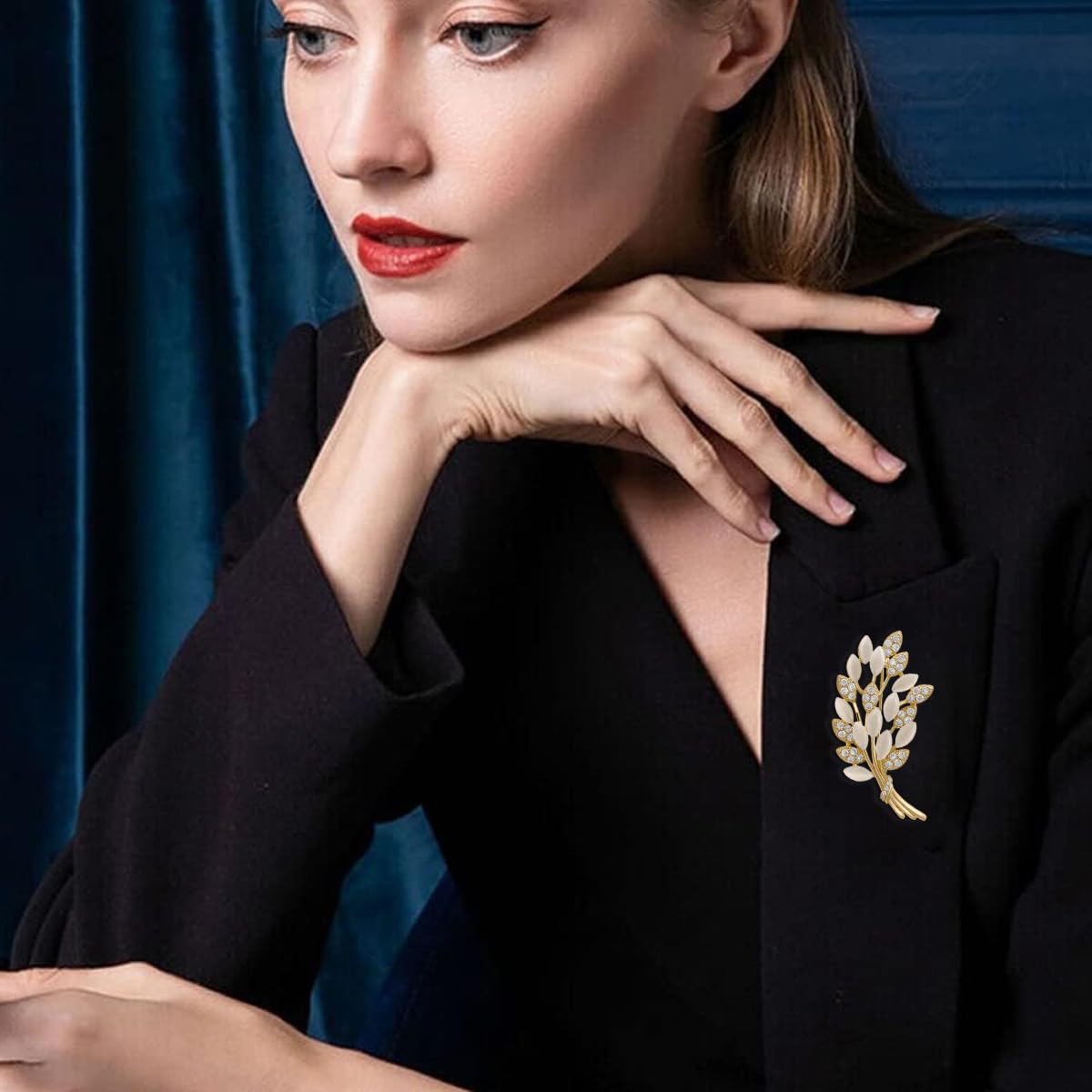 Venzina Crystal Opal Saree Brooch for Women featuring Rhinestones and Golden Alloy Elegance