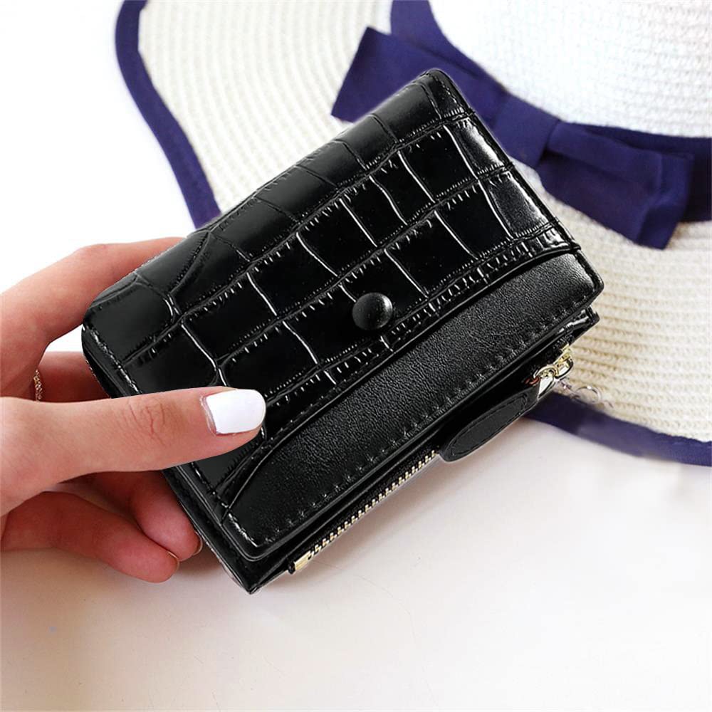 PALAY® Small Women's Wallet for Girls Fashion Stone Pattern Black Purse for Women Stylish Latest Card Holder Bifold Card Bag Girl Wallet