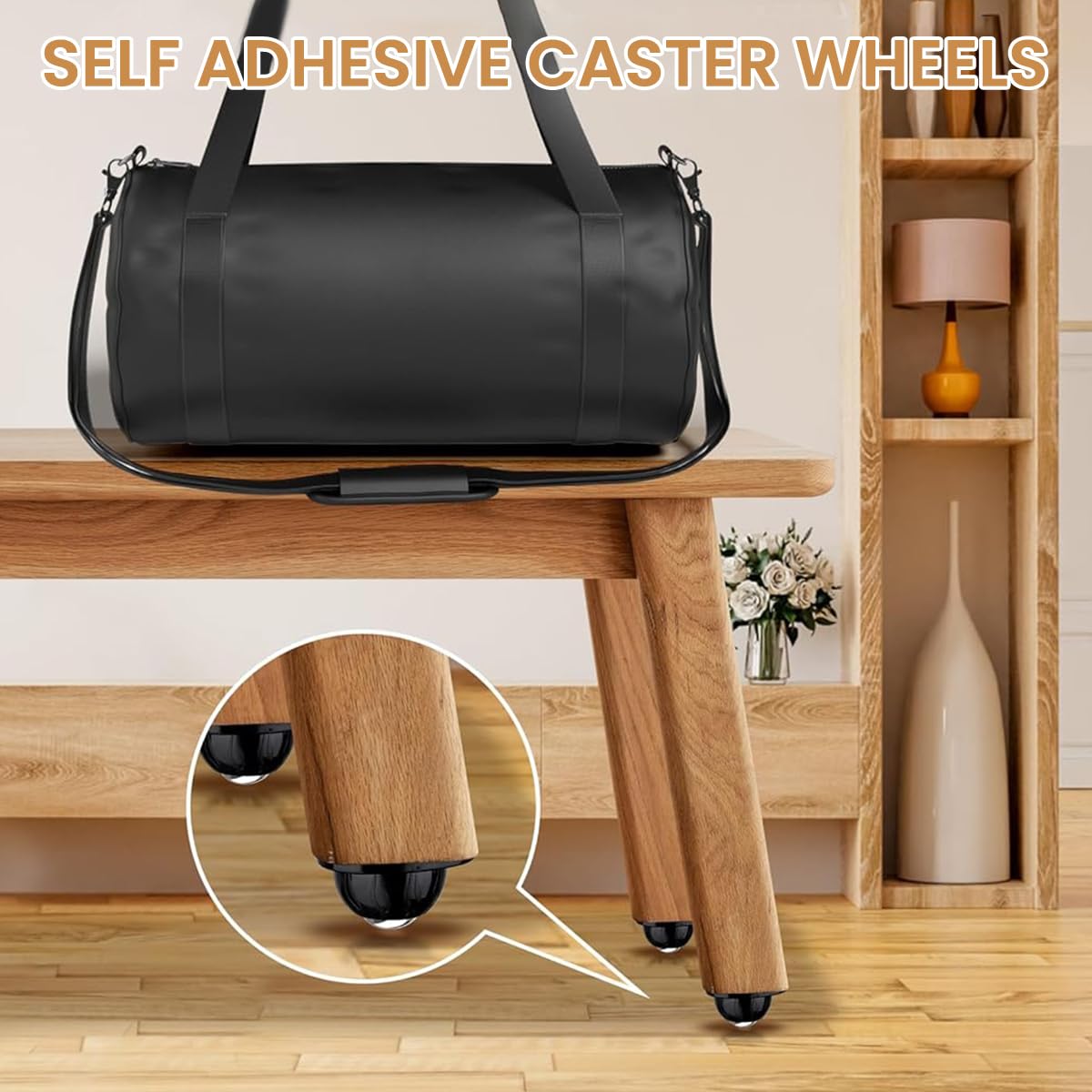 Serplex Self Adhesive Mini Caster Wheels for Furniture and Appliances featuring 360° Swivel | 4pcs Set with 50kg Load Capacity and ABS Nickel Steel Design