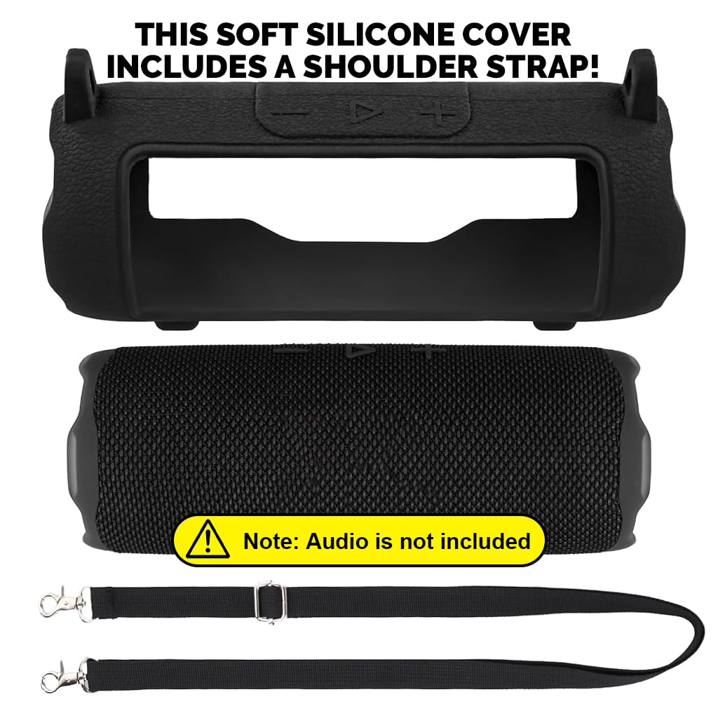 ZORBES Silicone Case for JBL Flip 7 Portable Speaker with Standing Feet and Strap | Black Protective Cover