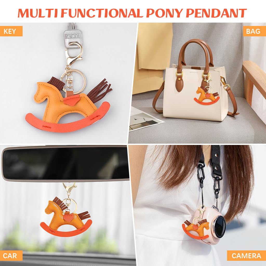 SANNIDHI Bag Charm for Handbags with Metal Keyring and PU Brown Horse Pendant 3 PCS | Gift for Women