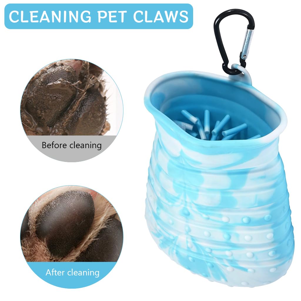 Qpets® Pet Feet Cleaning, Soft Silicone Foot Washing Cup, Dog Paw Cleaner with Carabiner Pet Palm Cleaning Pouch Claw Cleaning for Dogs Cats