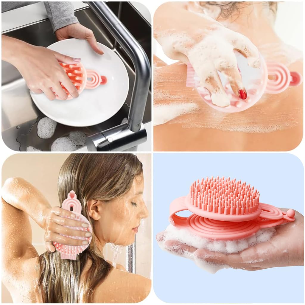 MAYCREATE® Silicone Body Scrubber, 2 in 1 Bath and Shampoo Brush, Soft Silicone Loofah for Sensitive Skin, Double-Sided Body Brush for Men Women, Lathers Well, Gentle Exfoliating