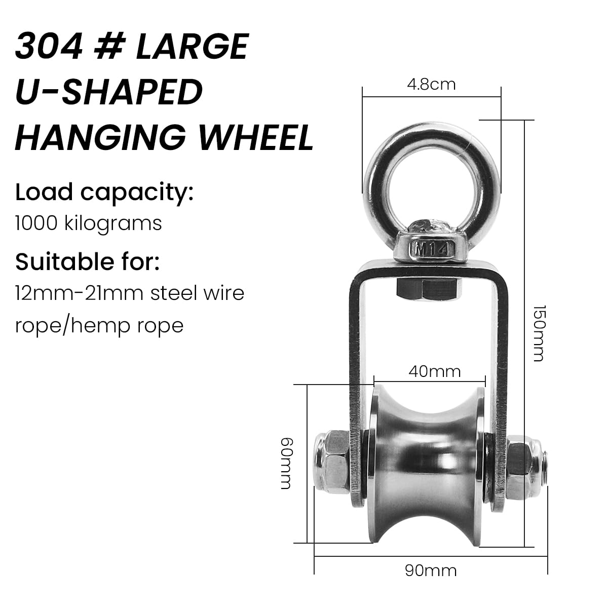 Serplex® Cable Pulley Wheel 304 Stainless Steel Hoisting Pulley Wheel Smooth Bearing Cable Pulley Wheel with Loop 3000lbs High Loading Capacity Hoisting Pulley Wheel for Lifting Mechanism, DIY Crafts