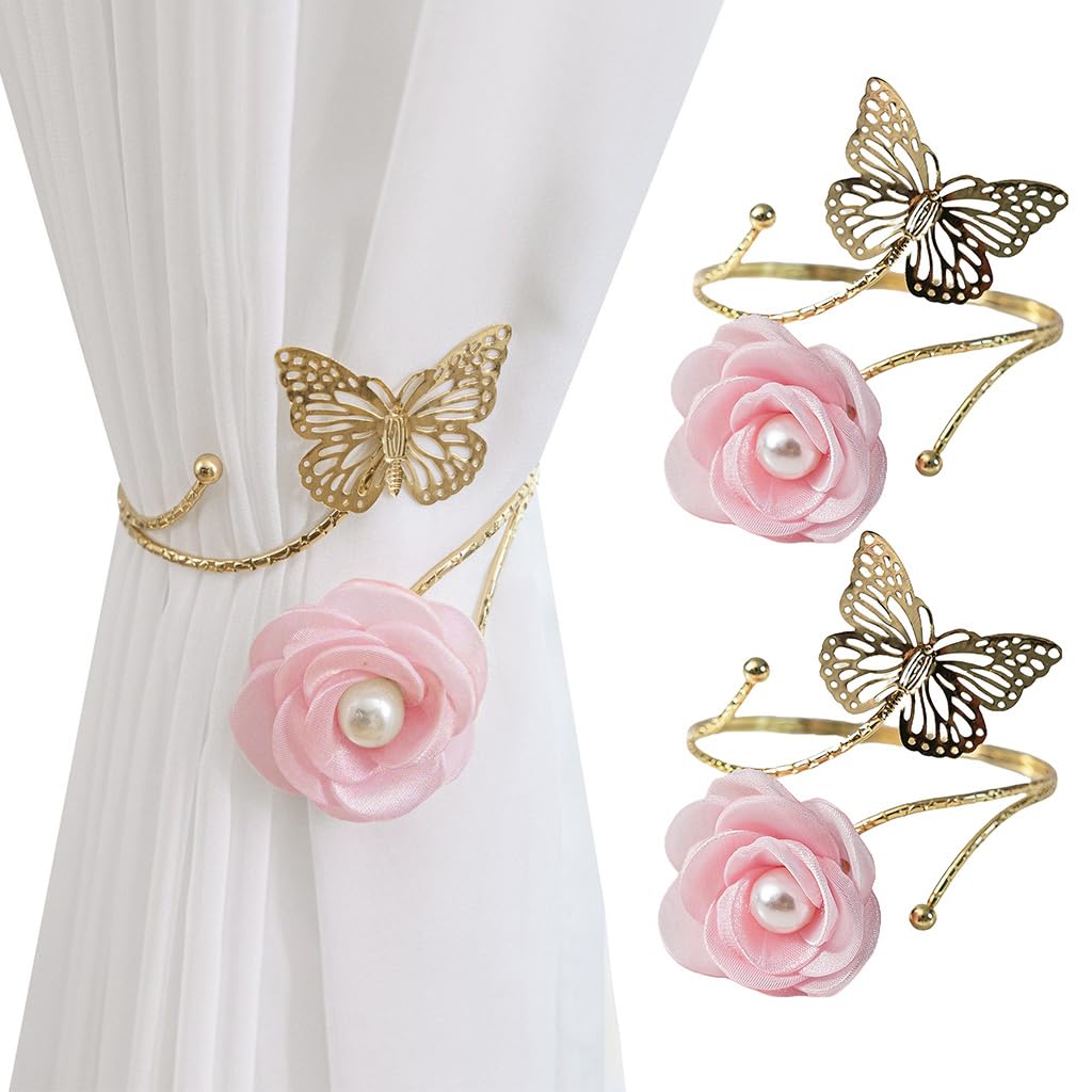 HASTHIP Butterfly Curtain Tiebacks for Living Room and Bedroom with Metal Cut Out Floral Charm Pack of 2