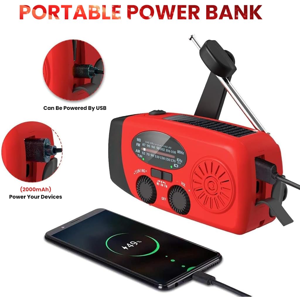 ZORBES Weather Radio for Emergency Preparedness with 2000mAh Power Bank | Hand Crank Solar and 3 LED Flashlight