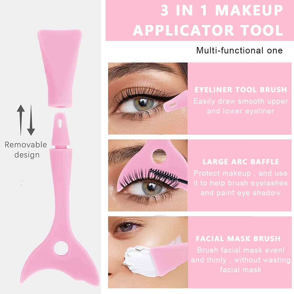 MAYCREATE® Mascara Eyelash Shield Applicator Guard Tool, 3 in 1 Reusable Silicone Auxiliary Eyeliner Eyelash Guide Mask Scraper Makeup Tool for Beginners - Pink