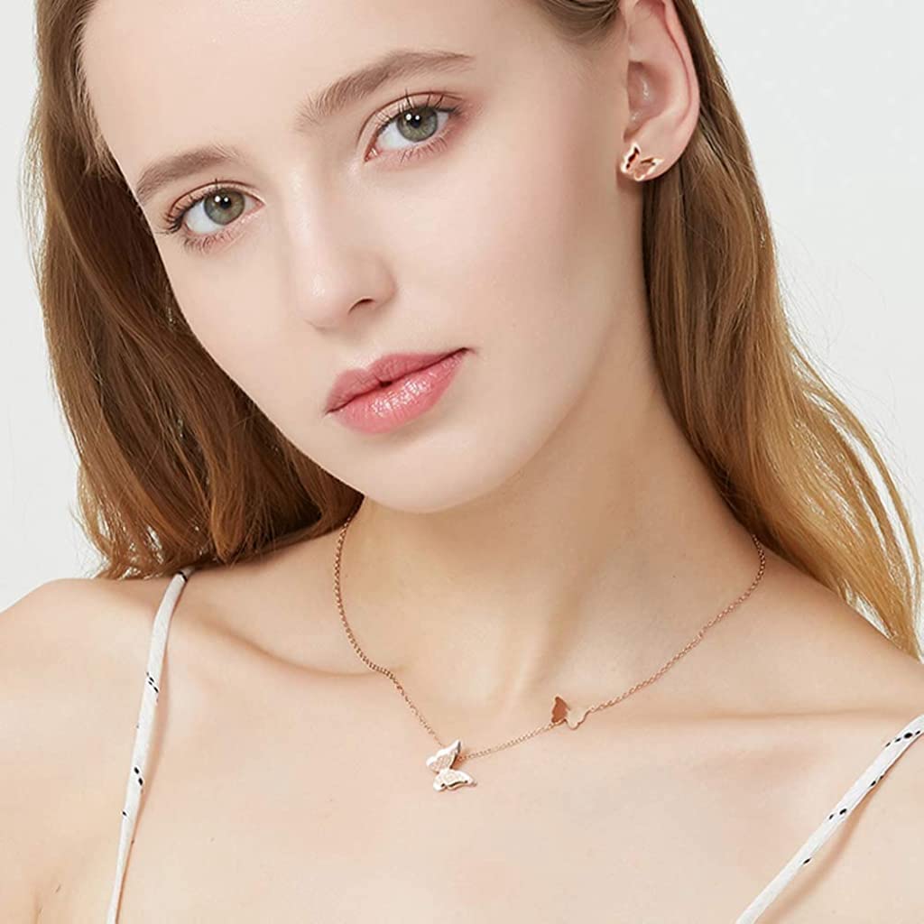 Venzina Necklace for Women featuring 16–18 in Adjustable Thin Chain Butterfly Pendant | Rose Gold Alloy Gift for Girls