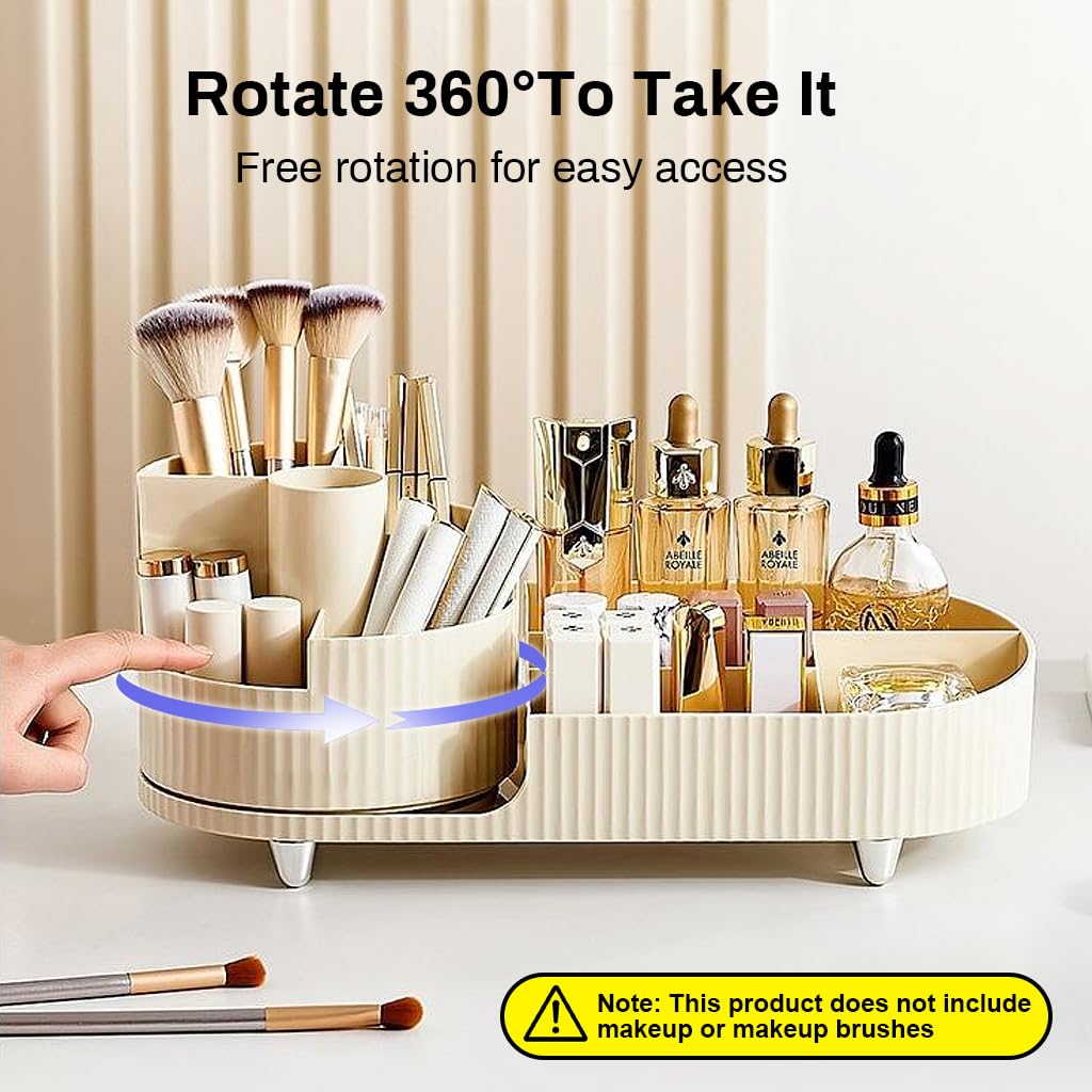 HANNEA Makeup Organizer Box for Vanity featuring 360° Rotating Storage and 34.5×14.7×14.3 cm Compact ABS Design