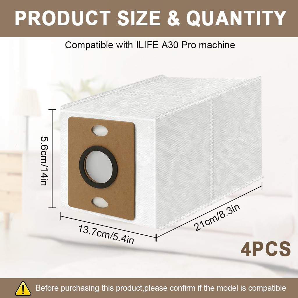 HASTHIP Vacuum Dust Bags for ILIFE A30 Pro featuring 4pcs set and sealing mechanism | reusable dust collection