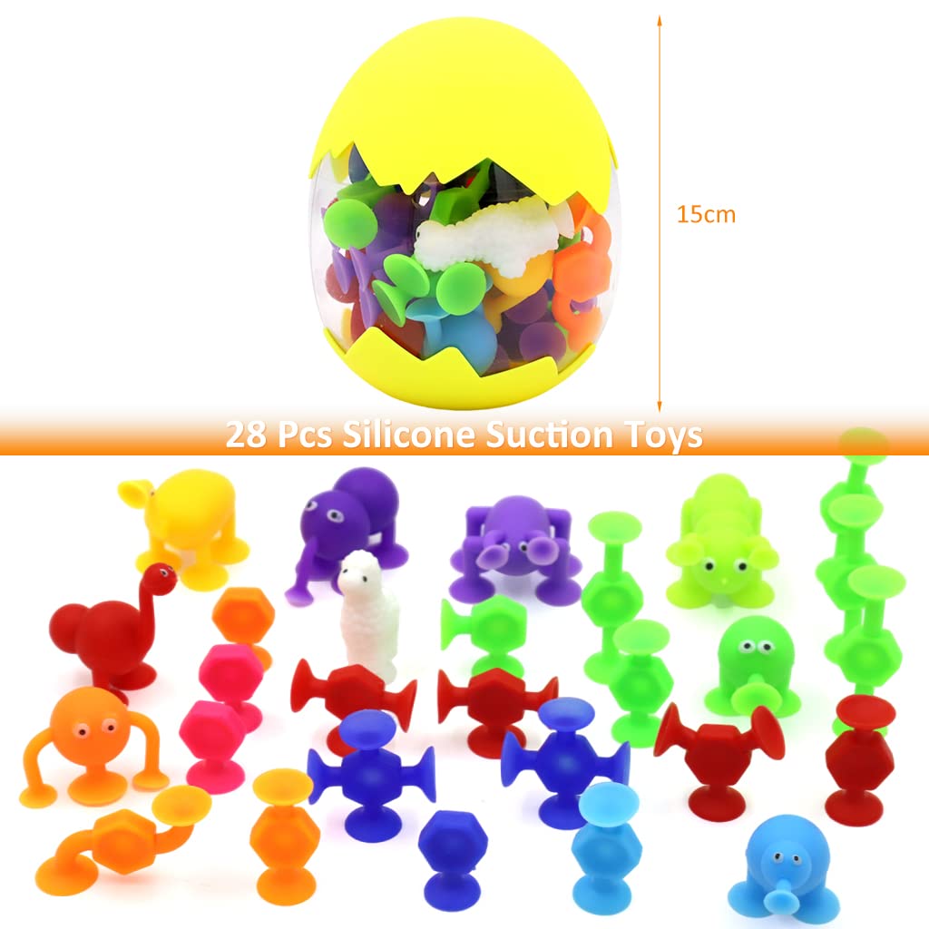 PATPAT® Suction Toys for Baby, 24 Pieces Silicone Suction Toys Stress Toys Set Building Blocks Perfect for Baby High Chair Parent Interactive Game Travel Toy Baby Bath Toys for Kids Over 6 Months