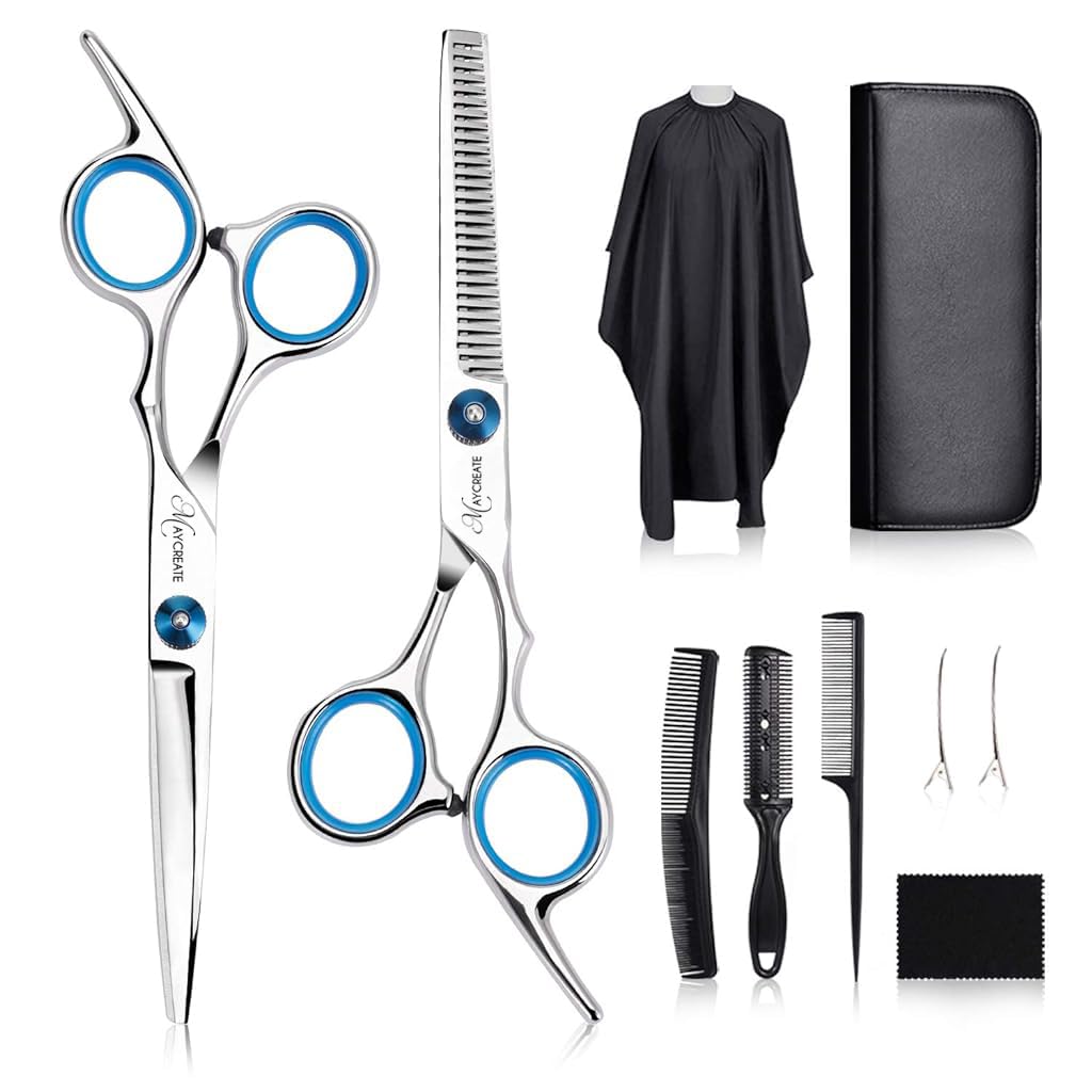 ELEPHANTBOAT® Professional Hair Cutting Barber Scissors Kit,6.7 Inch Hairdressing Scissors with 3 Combs,Haircut Cloak and Hair Clips Hairdresser for Men and Women 9 Pcs