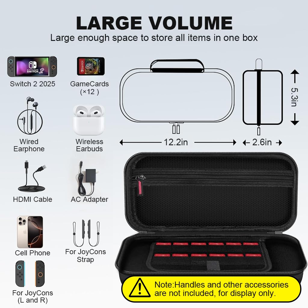 ZORBES Travel Carrying Case for Nintendo Switch 2 with 9H Glass & EVA Shell, Black