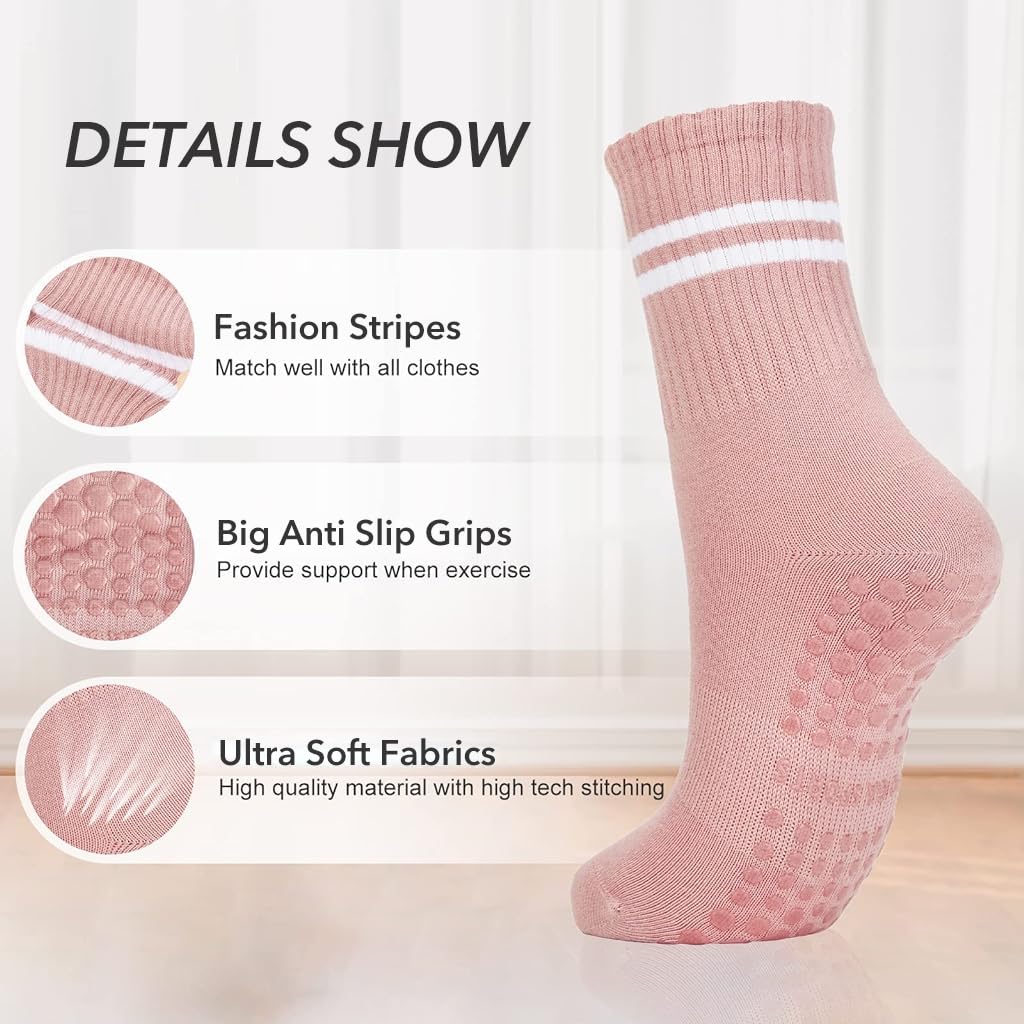 Proberos Yoga Socks for Women with Anti Slip Silicone Grip and Breathable Cotton | 2 Pairs Pink and Purple
