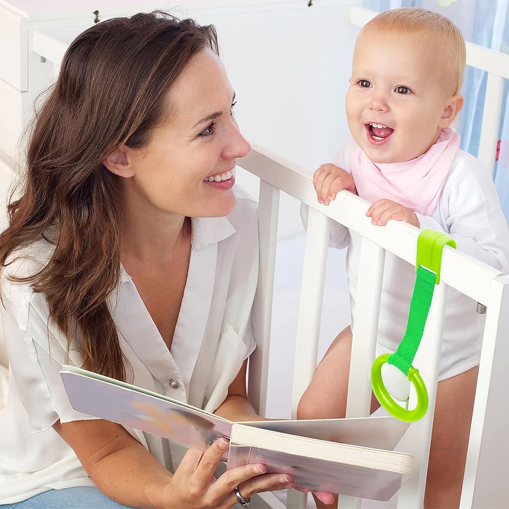 SNOWIE SOFT Baby Pull Up Ring for Crib with Secure Snap Buckle & Smooth Plastic Grip | 2Pcs Set for 6–18 Months