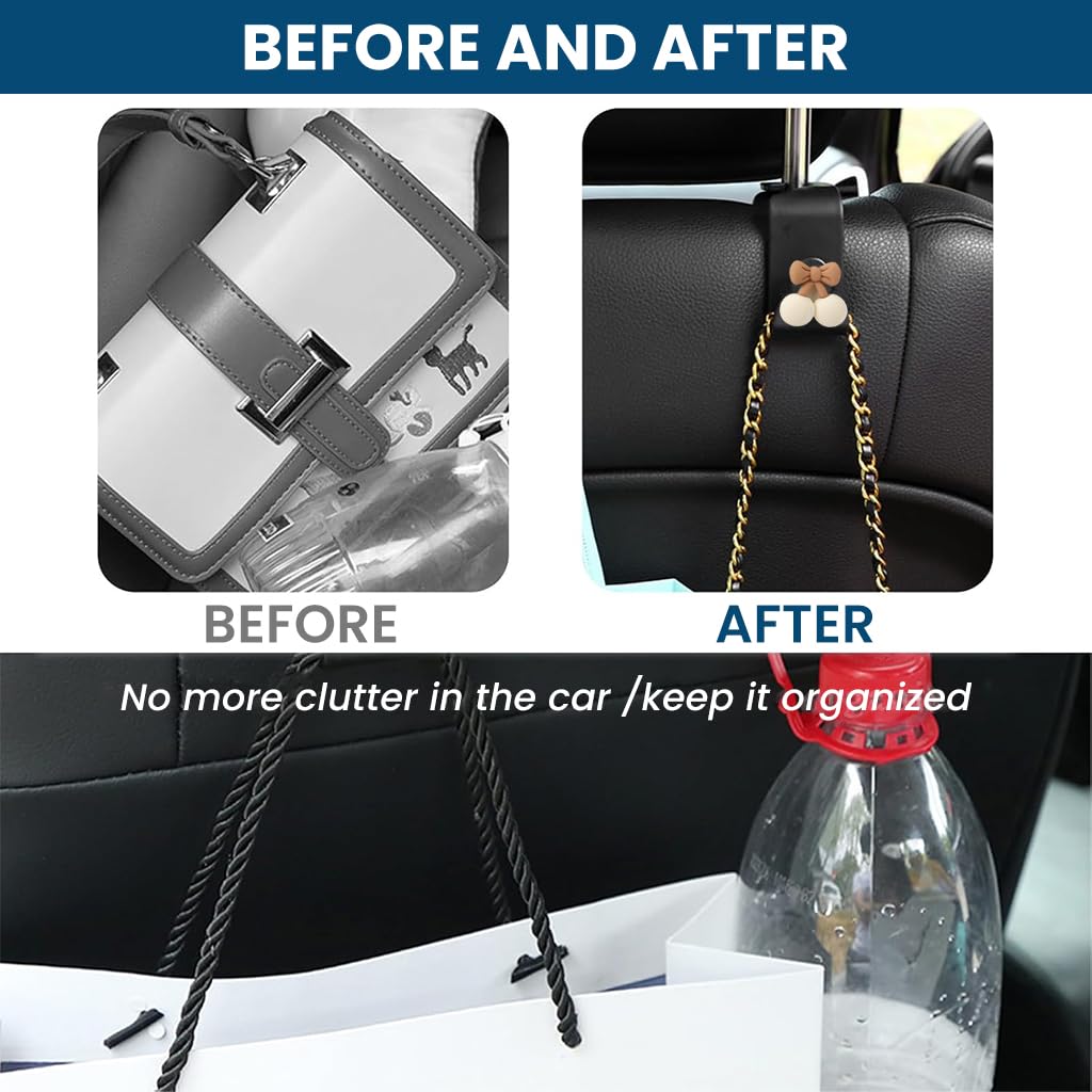 ZIBUYU Car Headrest Hooks for Seat Organization with 360° Rotating ABS Design | 2 Pack