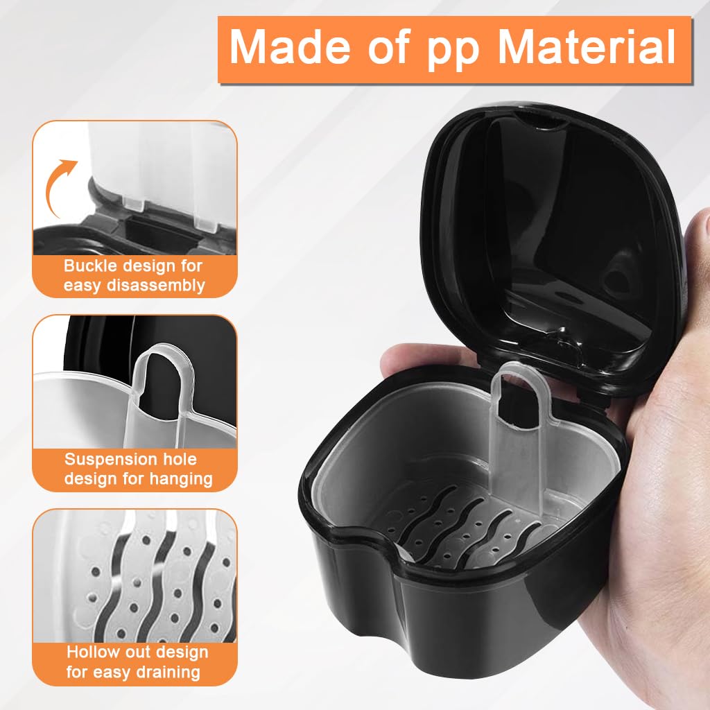 ZIBUYU Denture Cup for Cleaning and Storage with Removable Strainer Basket | Leak-Proof PVC Container