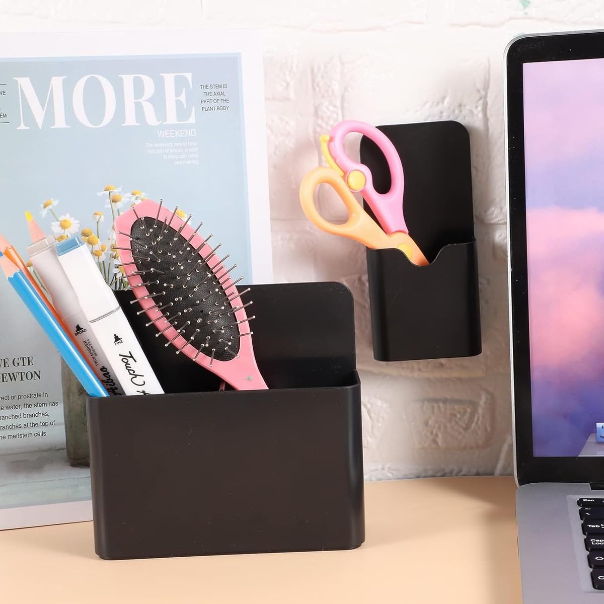 Climberty Magnetic Pen Holder 2 Pack for Refrigerator and Whiteboard featuring Adjustable Dividers