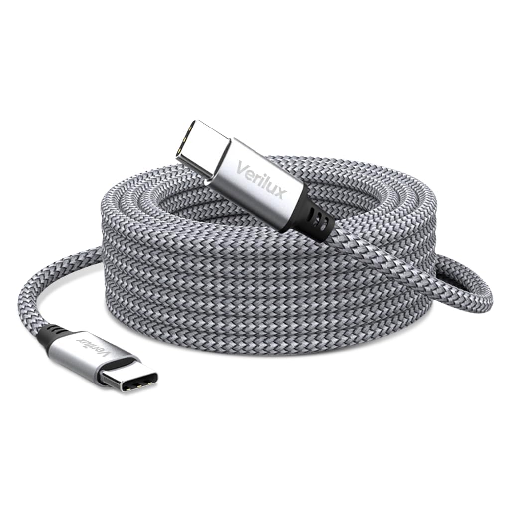 Verilux® 60W USB C to USB C Fast Charging Cable 480Mbps Data Transfer 9.8Ft Nylon Braided Cable For Computer, Smartphone