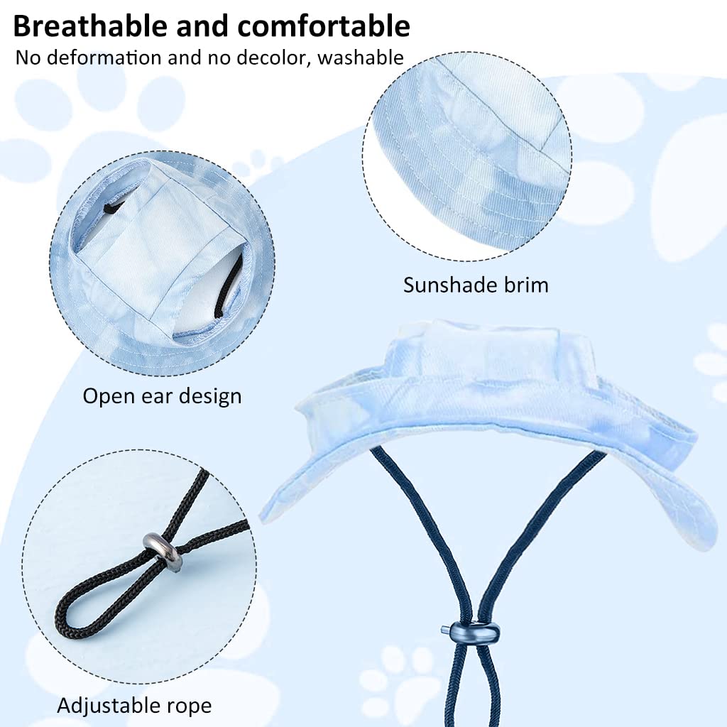 Qpets Dog Sun Hat for Small Dogs with Adjustable Chin Strap and Ear Openings | Blue Cotton Size L 41cm