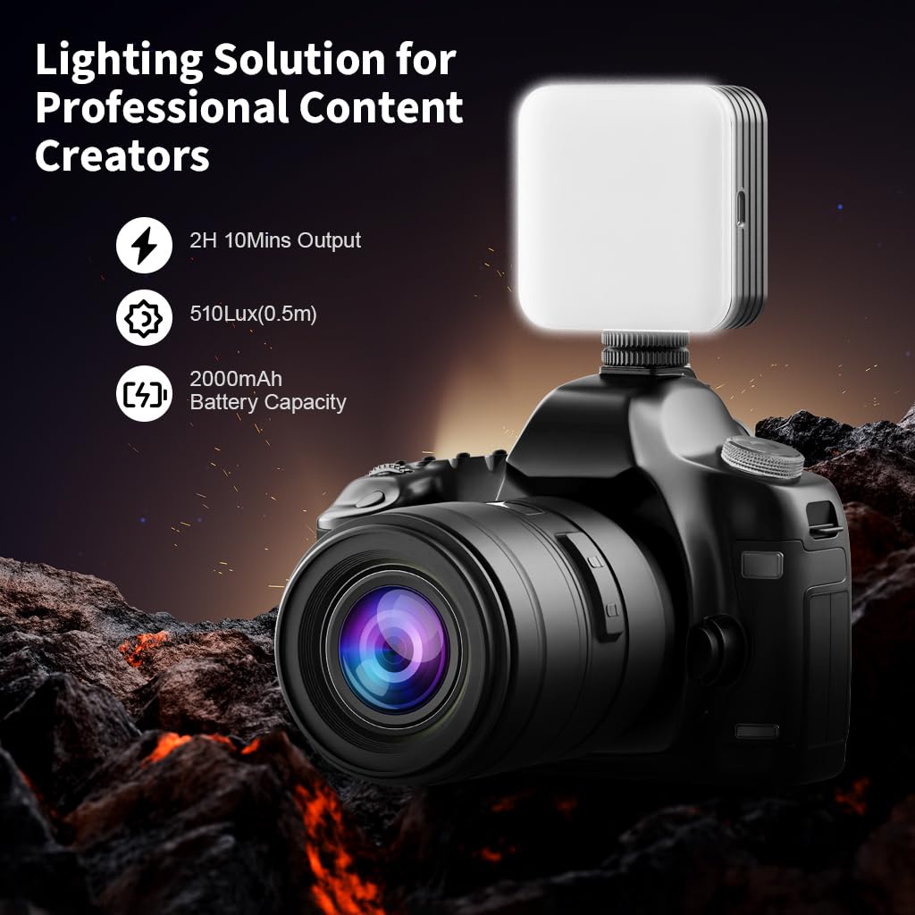 ELEPHANTBOAT Portable Lights for Video Shooting with 3-Color Dimmable LED and 360° Adjustable Clip | USB Rechargeable 2000mAh