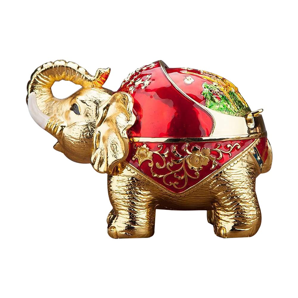 HASTHIP® Vintage Metal Cigar Holder Decorative Elephant Tobacco Ash Tray for Patio/Outside/Office/Home Decor (Red)-Patterned