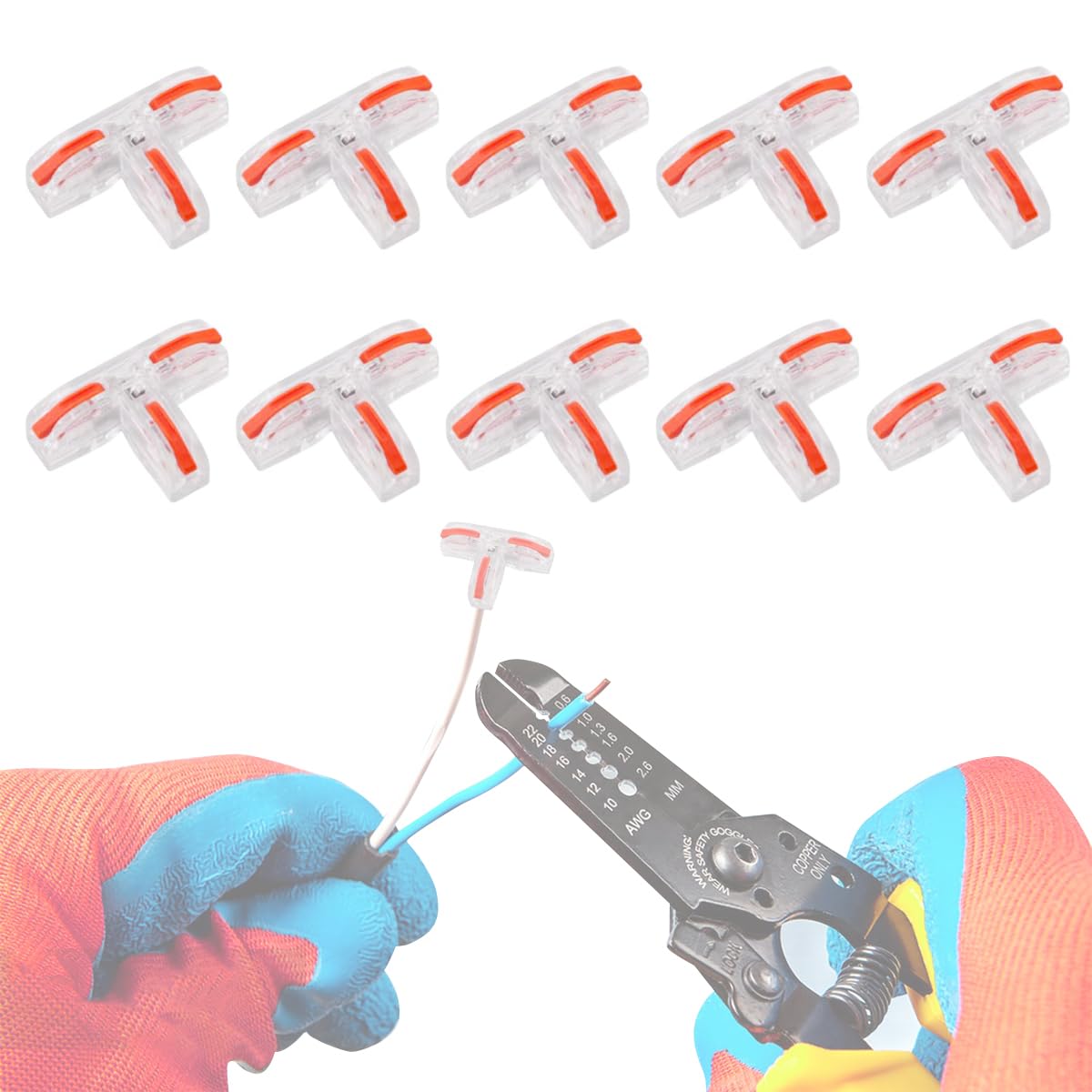 Serplex Wire Connectors for 28–12 AWG with T Shape Lever Design and 10Pcs Transparent Set