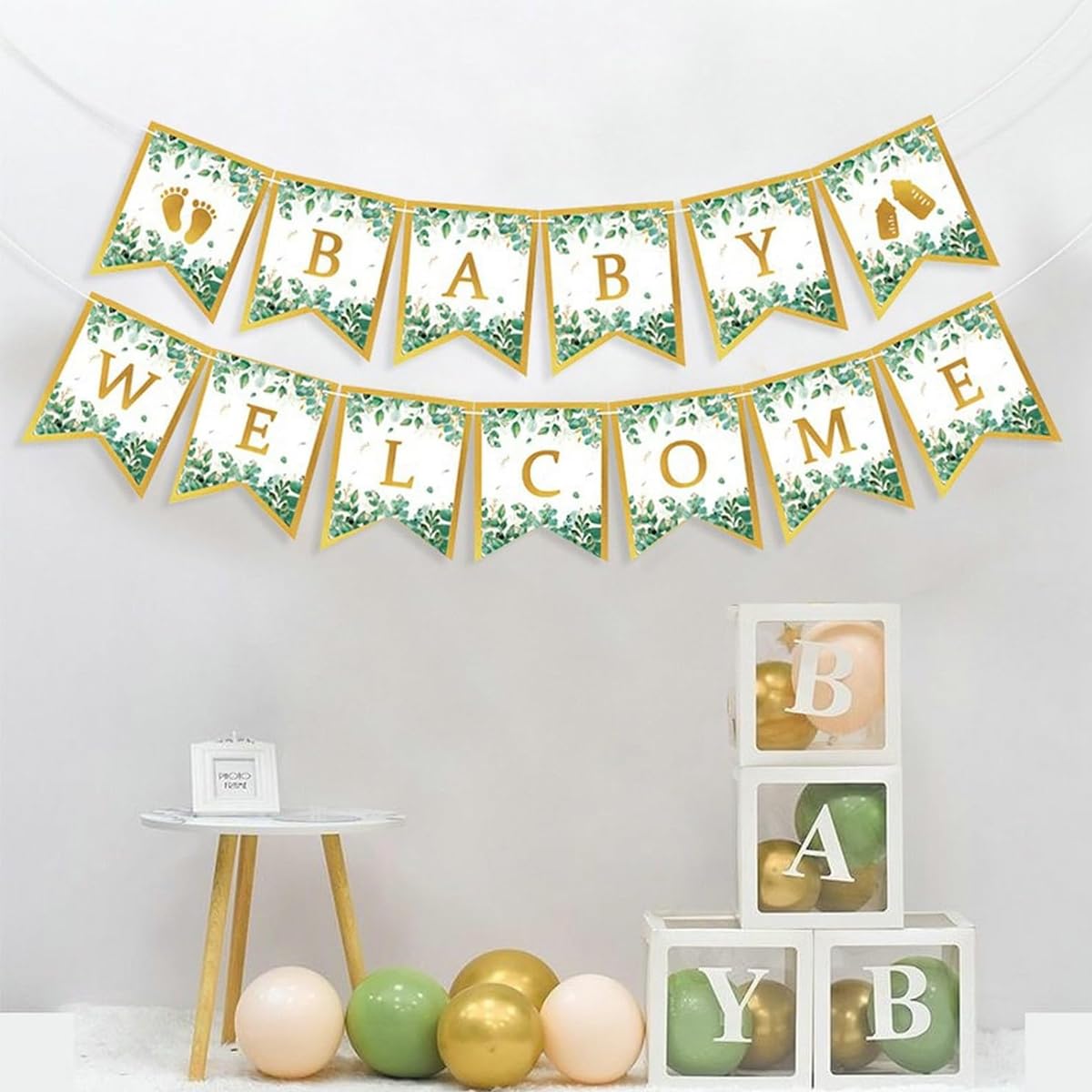 ZIBUYU Baby Welcome Banner for Baby Shower and Home Decoration | Golden Letter Flag