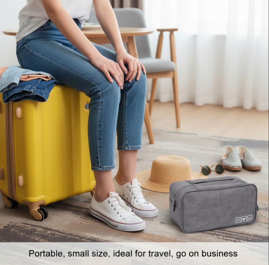 ZIBUYU Travel Underwear Organizer for Vacations and Business Trips with Smart Compartments featuring Water Resistant Fabric and Top Handle | Compact Storage for Intimates