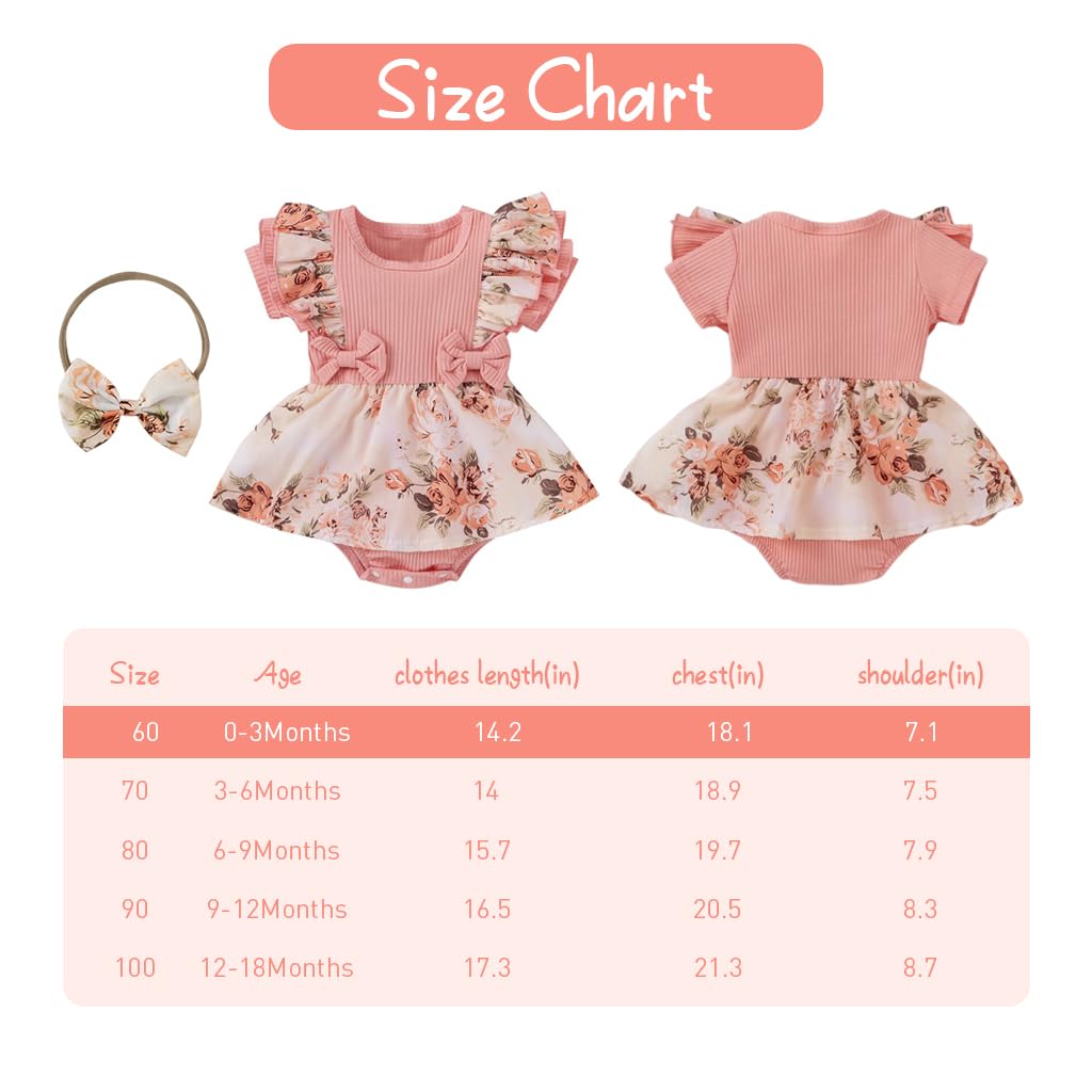 SNOWIE SOFT® Baby Girl Dress 0-3 Months Stylish, Floral Print Cotton Frocks for Baby Girl Summer Dress Fashion Baby Dress for Born 0-3 Months Slat Jumpsuit New Born Baby Dress