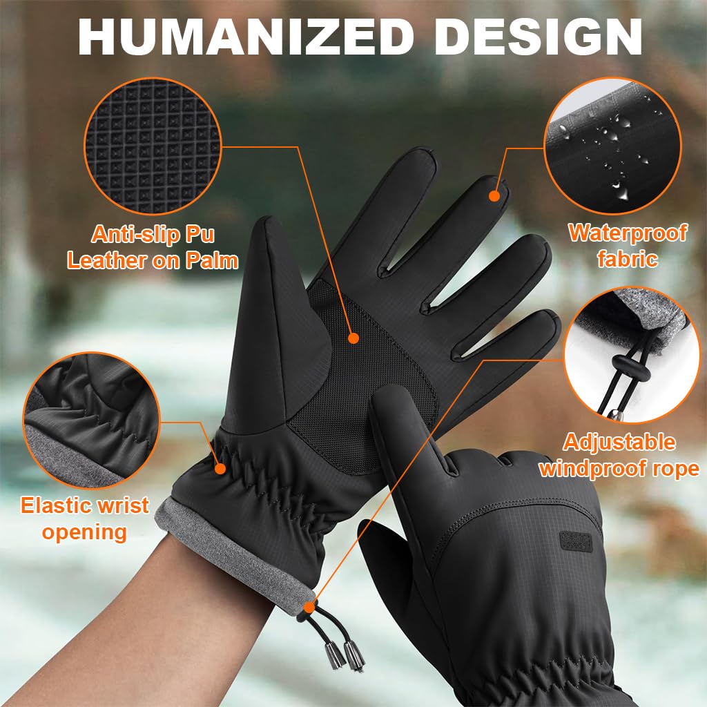 PROBEROS Winter Gloves for Men featuring Windproof Exterior and Anti Slip Grip | Plush Liner Warmth