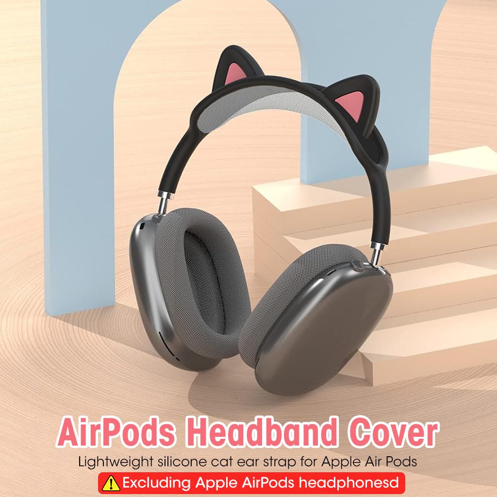 ZORBES Headband Cover for AirPods Max featuring Cute Cat Ear Design and Soft Silicone Protection | Black