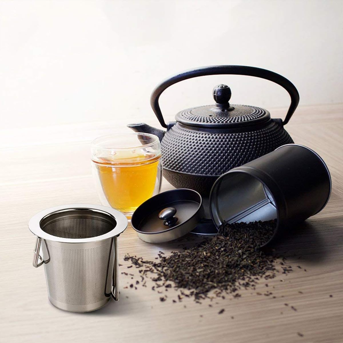 Zeitel Tea Infuser for Loose Leaf Brewing with Folding Handles 5.1 in Fine Mesh 304 Stainless Steel