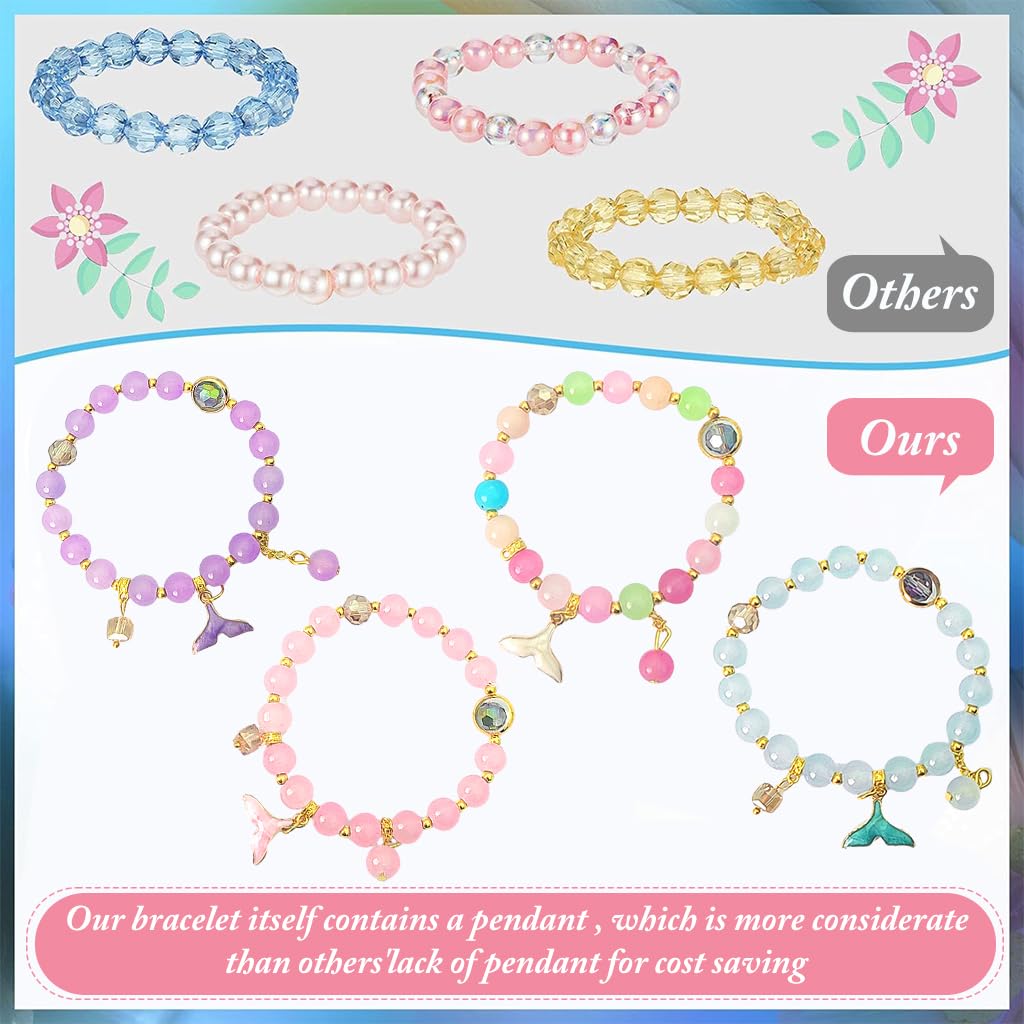 SANNIDHI Bracelet for Girls 4pcs Set, Mermaid Tail Charm Color Beads Bracelets Elastic Fashion Friendship Bracelet for Girl Kids Costume Jewelry Set Christmas Gift