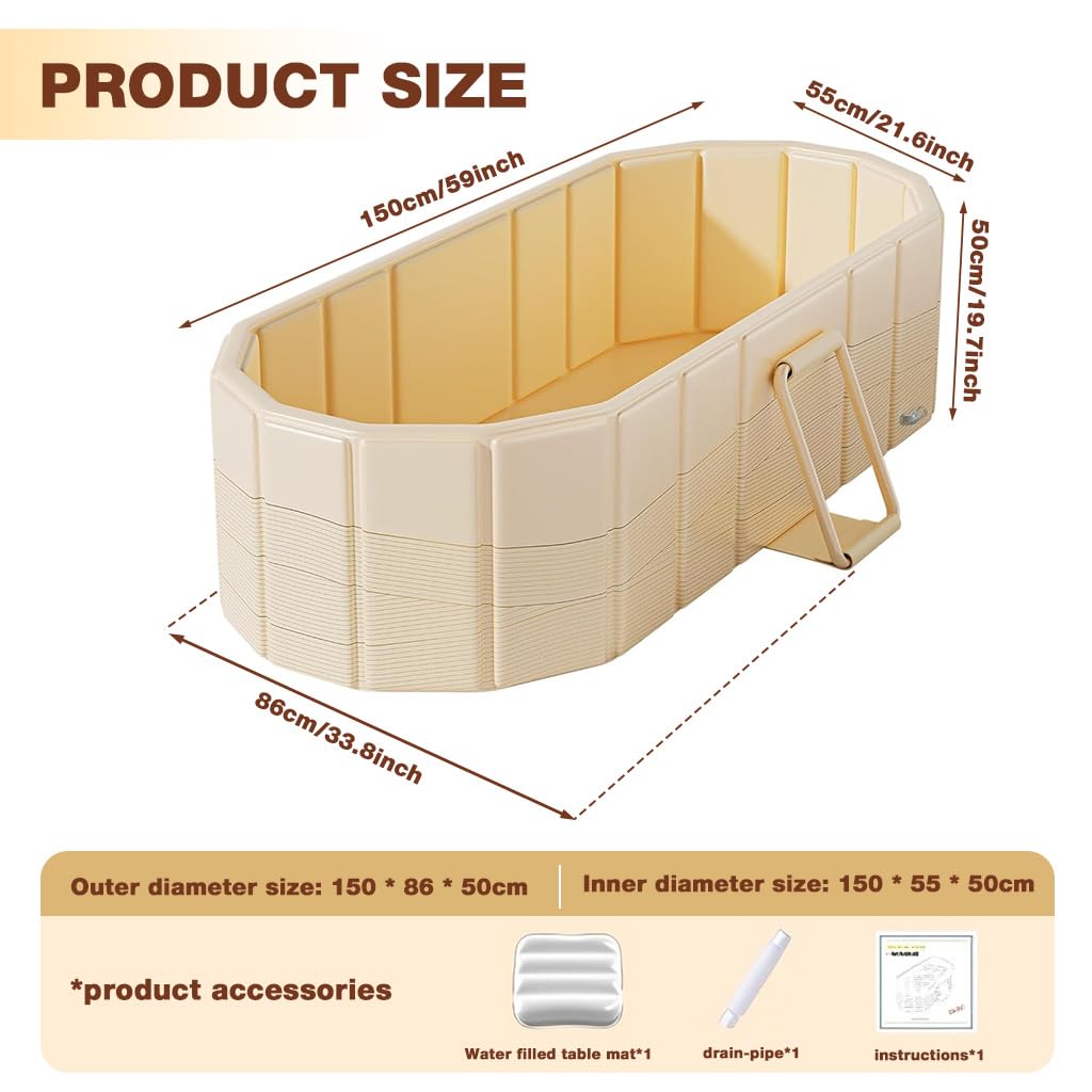 HANNEA Bath Tub for Adult for Hot and Cold Therapy featuring Folding Design and 1.5 m Size | Multilayer PVC with Drainage Pipe