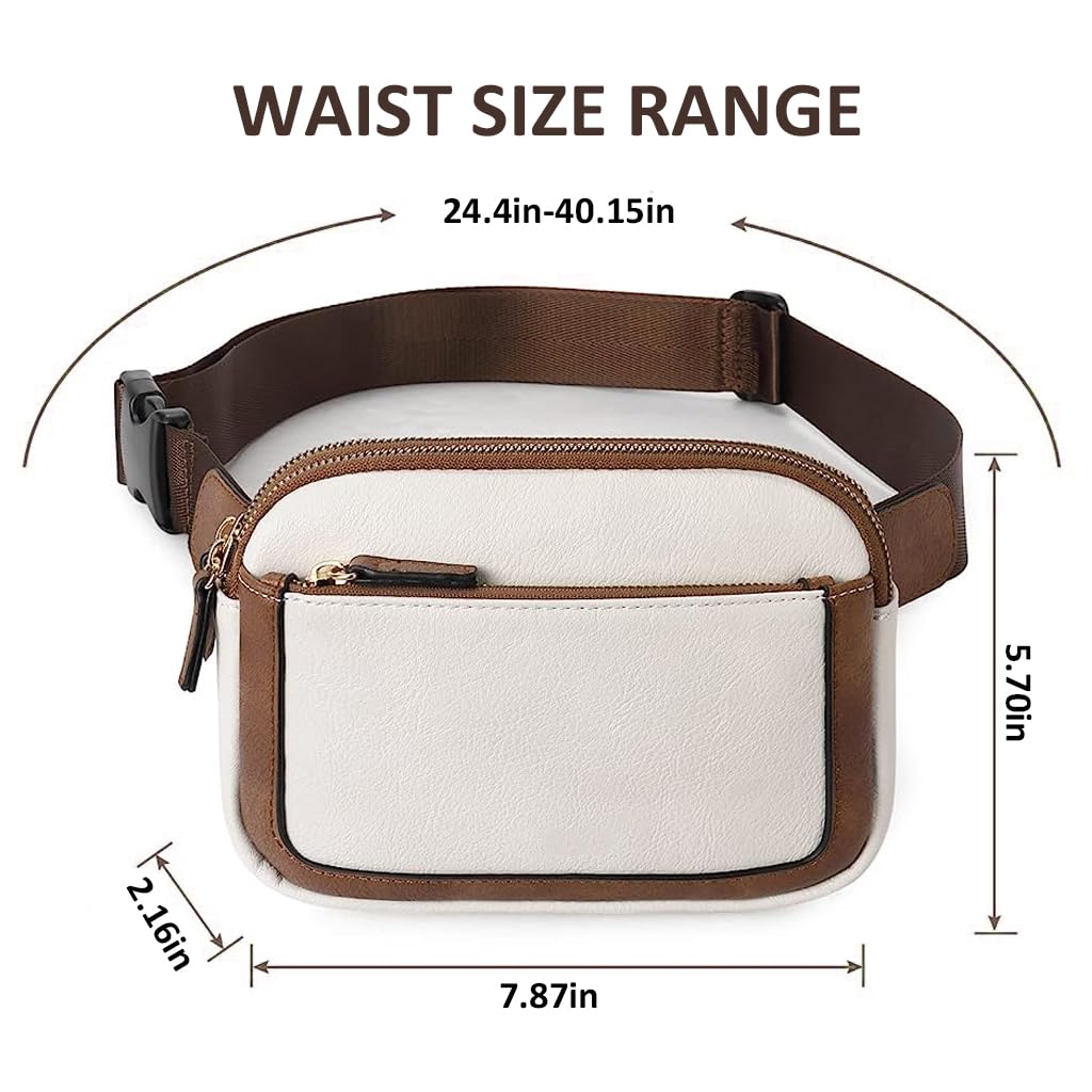 Venzina Waist Bag for Women with 3 Zipper Pockets 7.87×5.7×2.16 in Adjustable Belt | Beige PU Crossbody
