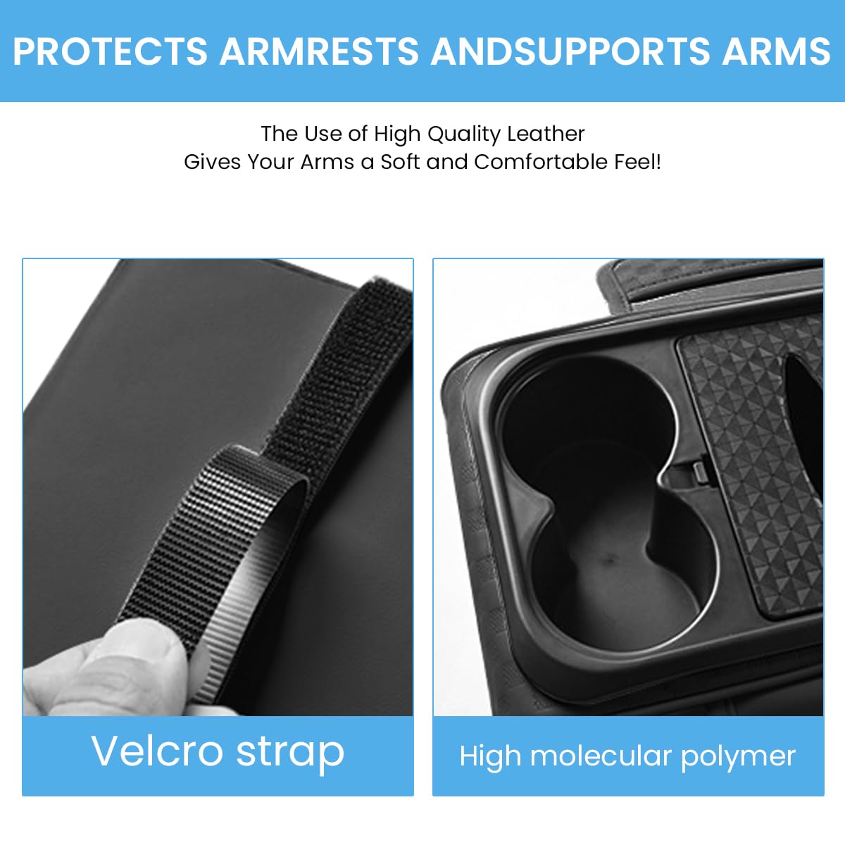 STHIRA Car Armrest Cushion for Driving Comfort with 4 in 1 Cup Holder and PU Leather 35 x 7 x 19cm