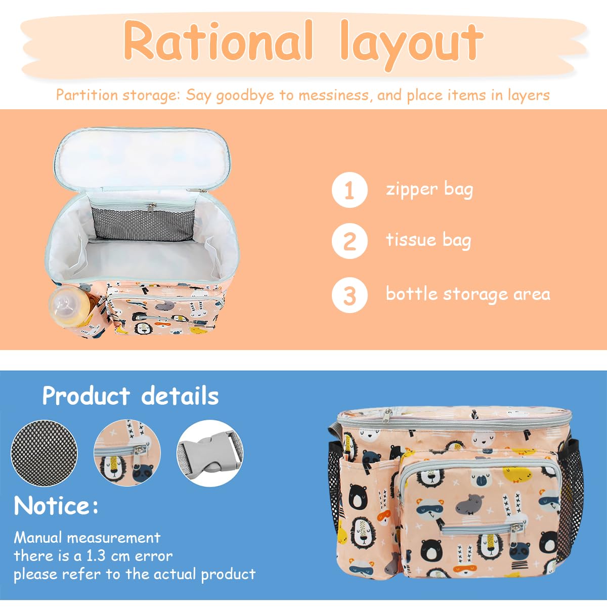 SNOWIE SOFT® Baby Stroller Bag Stroller Organizer Bag Attachable Large Organizer Pouch with Phone Pocket Milk Bottle Holder Water Bottle Holder Snack Bag Stylish Print Organizer Bag Christmas Gifts