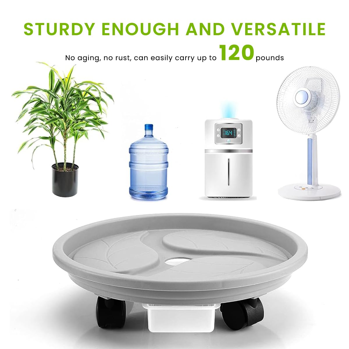 HASTHIP Round Plant Caddy with Wheels for Indoor and Outdoor Pots featuring Locking Metal Frame | 27CM Rolling Stand