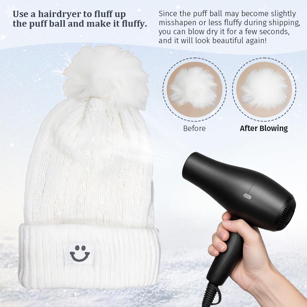 Zibuyu Winter Caps for Women with Thick Wool Yarn and Pom Pom | Warm Ear Coverage Beanie