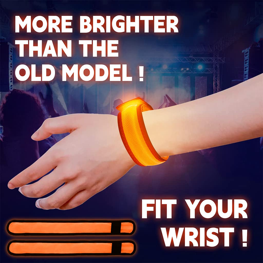 PATPAT® Glow in The Dark Bracelet 2PCS Light Toys for Kids Adults 35cm LED Glow Bracelets Light Up Wristbands Flashing Arm Wrist Bands for Party, Festival, Event, Night Running, Night Walking - Orange