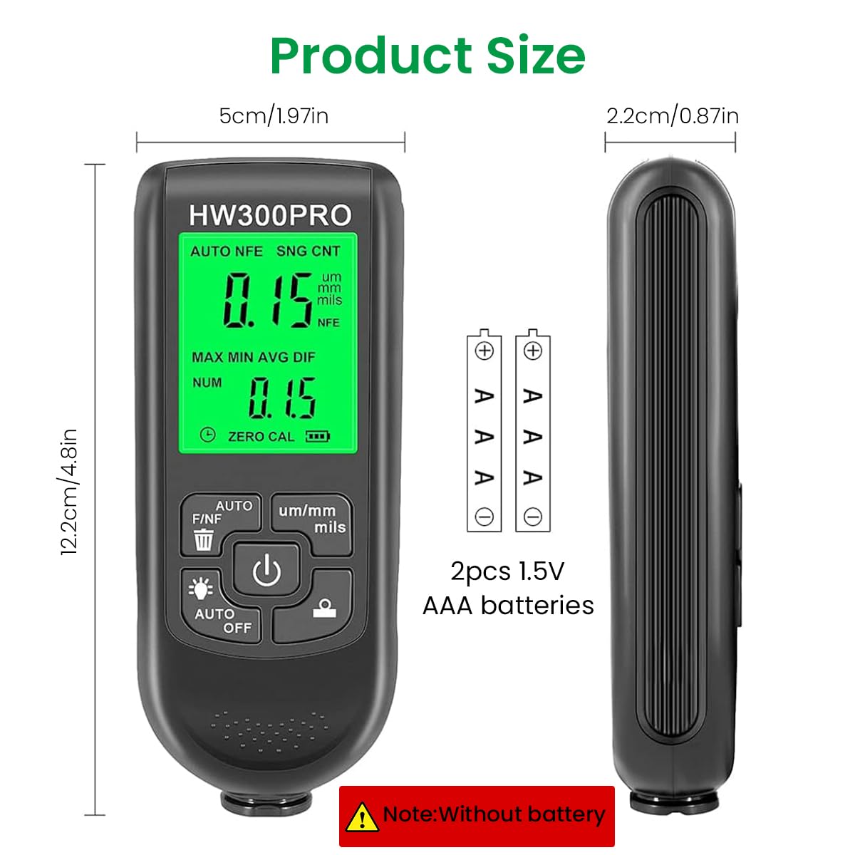 Serplex® Automotive Paint Meter Car Paint Thickness Gauge for Fe & NFe Coating High Precision Automotive Coating Thickness Meter Gauge 0~2000um Range, Auto Calibration, LCD Backlight, Battery Operated