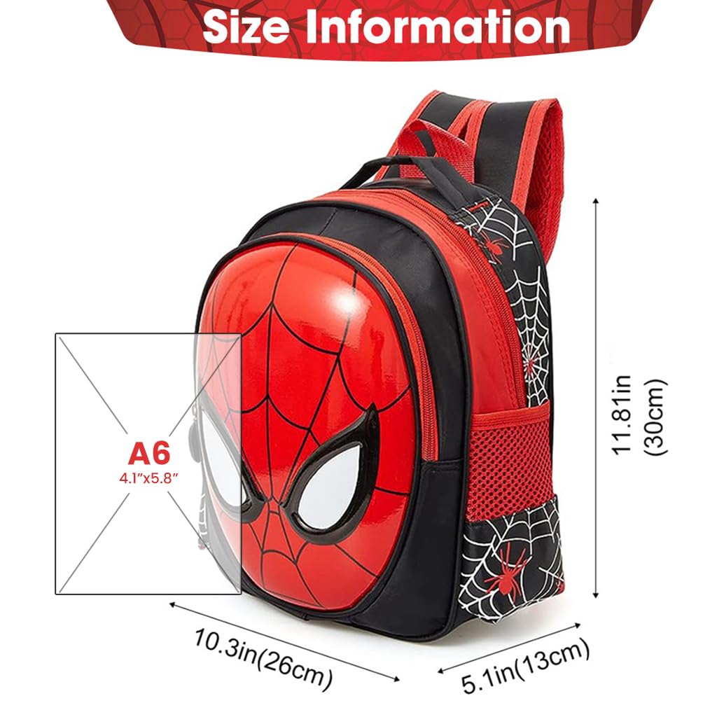 Venzina School Backpack for Boys and Girls 2 to 4 Years featuring Spider Man Design in Red and Black | Waterproof Preschool Bag