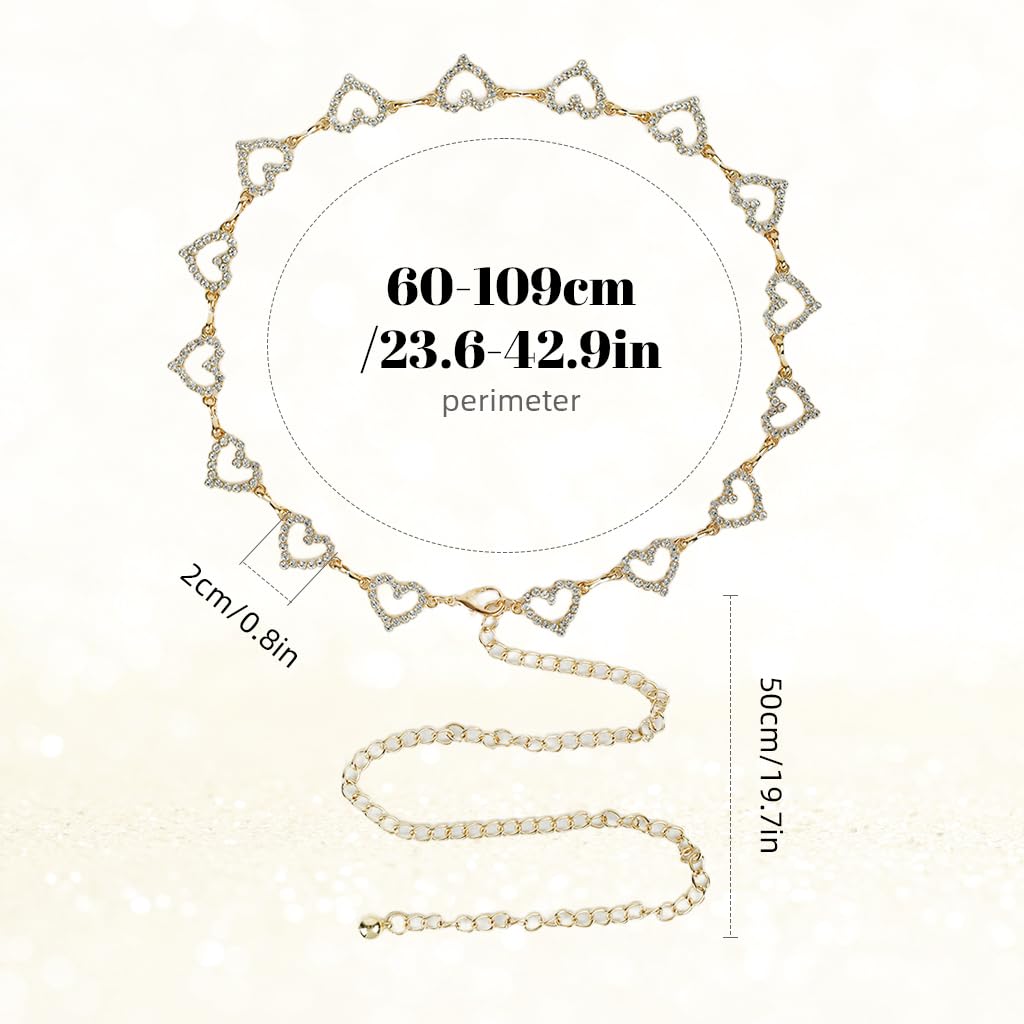 SANNIDHI Waist Chain for Women with Rhinestone Heart Links and Adjustable Alloy Belt | Ideal for Dresses and Jeans