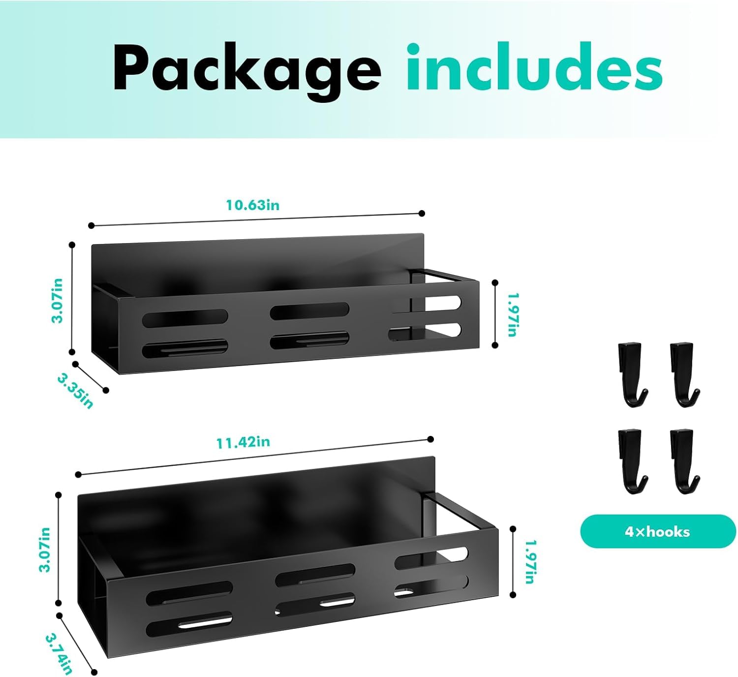 HASTHIP Spice Rack for Refrigerator featuring Dual Size Magnetic Racks 10.66 and 11.4 in | Black Storage Shelves for Kitchen and Bathroom