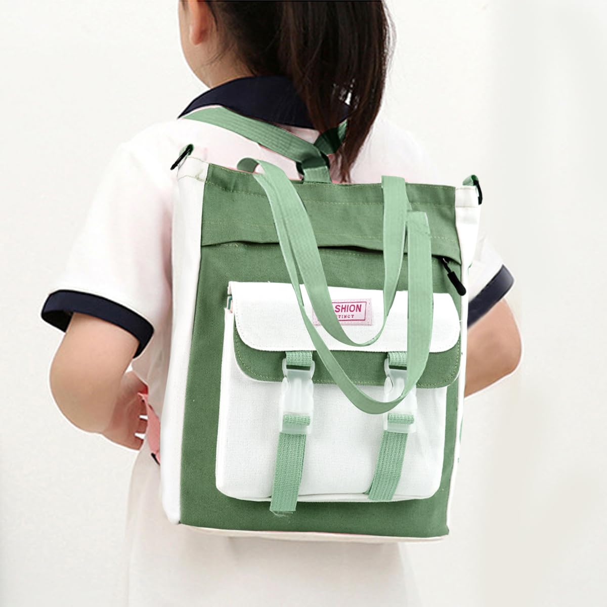 PALAY Tote Bag for College with Adjustable Backpack Straps and Easy Access Pouch 29x33cm