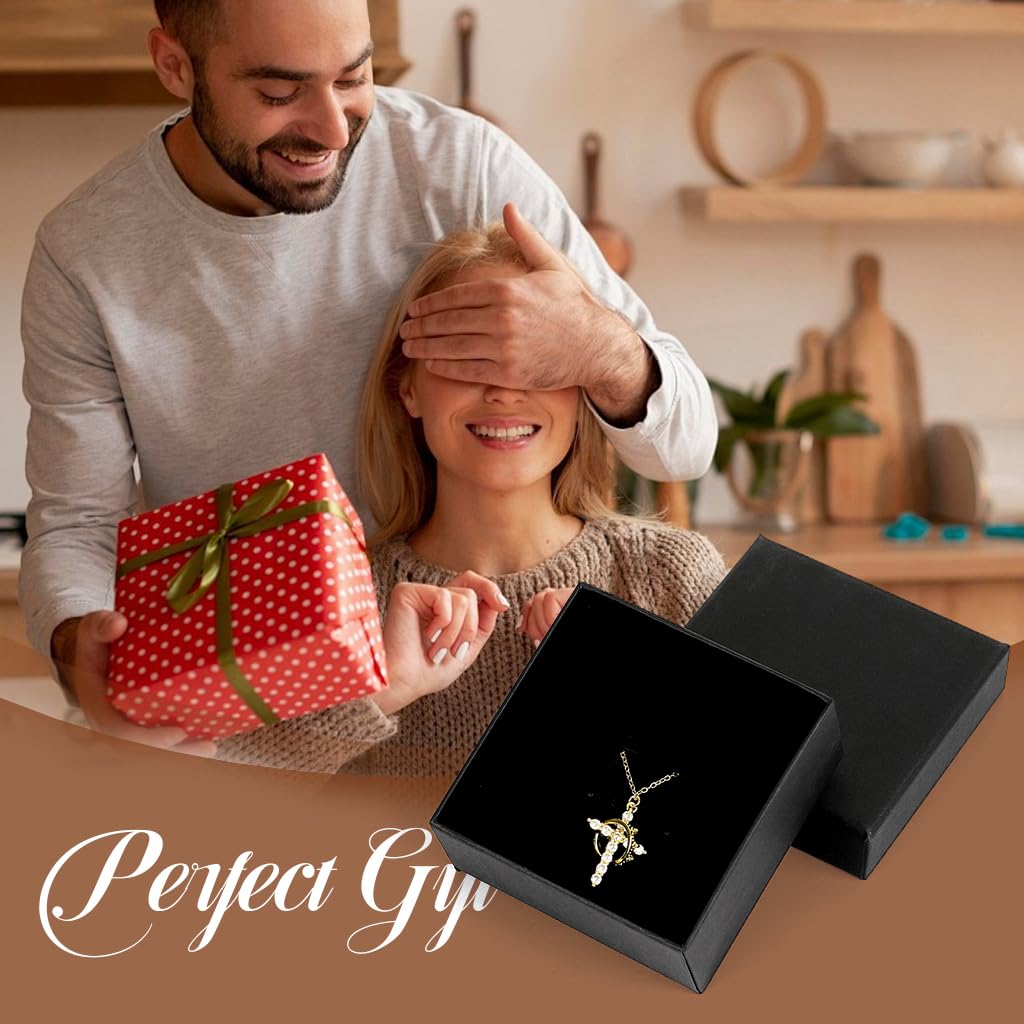 SANNIDHI Cross Necklace for Women featuring Rhinestone Crown Pendant in Golden Stainless Steel | Elegant Choker Gift for Girlfriend