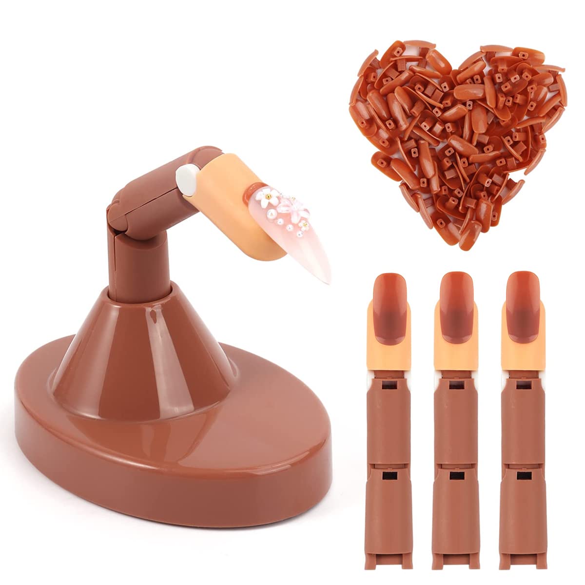 MAYCREATE Nail Art Practice Fake Finger Model Set with 3 Action Fingers and 80 Tips | ABS Training Tool for Beginners