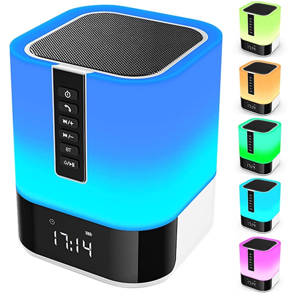 HASTHIP® Night Light Bluetooth Speaker, Wireless Light Touch Light, Alarm Clock Bluetooth Speaker Touch Control Bedside Lamp with White Noise, Support Remote Control, TF Card, U Disk, Brightness Adjusting